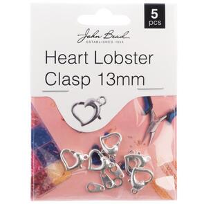 John Bead Heart Lobster Clasp 13mm 5/Pkg Silver
