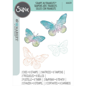 Sizzix A5 Clear Stamps Set 8PK W/2PK Framelits Die - Painted Pencil Butterfly