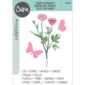 Sizzix A5 Clear Stamps Set 7PK W/ Framelits - Painted Pencil Botanical