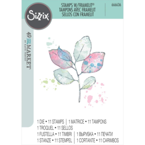Sizzix A5 Clear Stamps Set 11PK W/ Framelits -  Painted Pencil Leaves