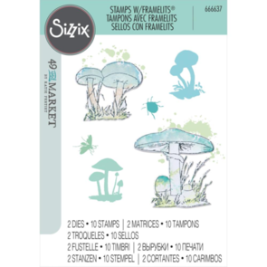Sizzix A5 Clear Stamps Set 10PK W/2PK Framelits-  Painted Pencil Mushrooms