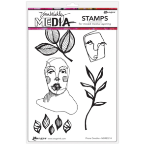 Ranger Ink Dina Wakley Media Cling Stamps 6"X9" - Phone Doodles