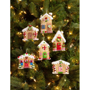 Bucilla Felt Ornaments Applique Kit Set Of 6 - Candy Christmas Cottages