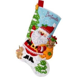 Bucilla Felt Stocking Applique Kit 18" Long - Retro Holiday Santa