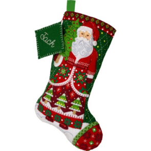 Bucilla Felt Stocking Applique Kit 18" Long - Santa's Quilted Delight