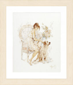 Lanarte  Cross Stitch Kit - Girl in chair with dog (on Linen)
