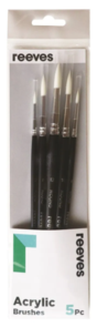 Reeves Acrylic Synthetic Brush New - Short Handle Pack Round 5pc