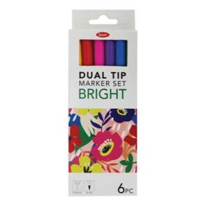 Jasart Dual Tip Brush Marker Bright Set 6