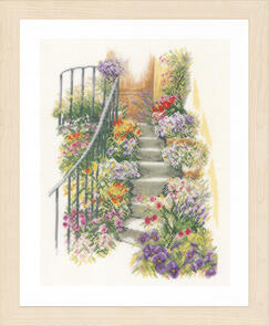 Lanarte  Cross Stitch Kit - Flower stairs (on Linen)