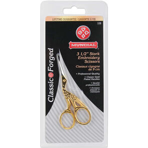 Mundial Classic Forged Stork Embroidery Scissors 3.5" Gold-Plated