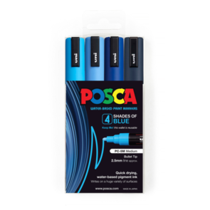 Uni Posca 1.8-2.5mm 4 Pack Shades of Blue PC-5M