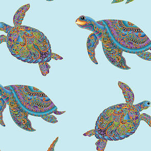 Benartex Hooked on Fish; Sea Turtles - Light Turquoise/Multi