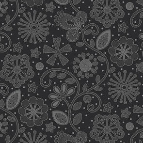 Benartex Contempo Sewing Room 2 - Embroidery  - Charcoal