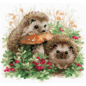 Riolis  Hedgehogs In Lingonberries  - Cross Stitch Kit