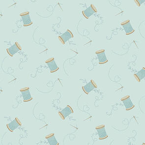 Andover Fabric Sewing Bird | Needle and Thread - Lake