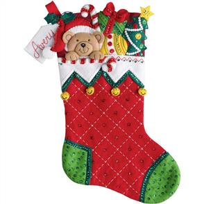 Bucilla Felt Stocking Applique Kit - Holiday Teddy