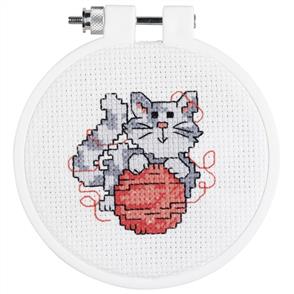 Janlynn  Kid Stitch Mini Counted Cross Stitch Kit 3" Round - Kitty
