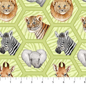 Northcott Baby Safari - Baby Animal Grid Green