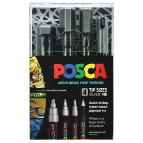 Uni Posca Silver Set Pack of 4 Tip Sizes