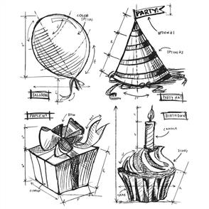 Stampers Anonymous Tim Holtz Stamp Set - Birthday Blueprints