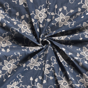 Nooteboom Denim Embroidered Flowers #19018 - Colour 03 - Blue