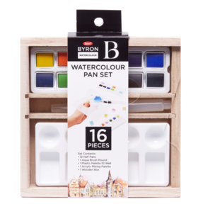 Byron Watercolour Wooden Box Pan Set 16pc