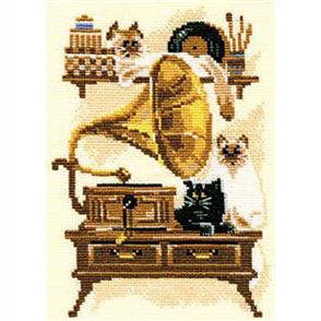 Riolis  Cat with Gramophone - Cross Stitch Kit