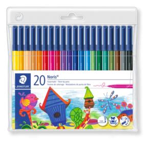 Staedtler Noris Fibre-Tip Pens (Dry Safe Ink) - Wallet Of 20 Assorted Colours