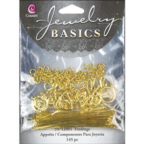 Cousin Jewelry Basics Metal Findings 145/Pkg - Gold Starter Pack