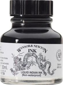 Winsor & Newton Drawing Ink 30ml - Liquid Indian Ink Black (Non-Waterproof)