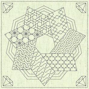 QH Textiles  Sashiko Squares - Kaza-Guruma 4 - 101 - 12"x12"