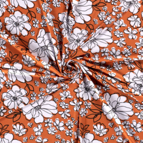 Nooteboom Viscose Jersey - Printed Flowers #19231 - Colour 36 - Orange