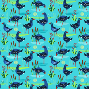 Nutex Kiwiana Fabric - Early Birds - Pukeko Blue