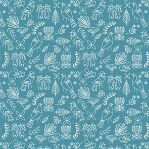 Nutex Kiwiana Fabric - Early Birds Outline Blue