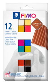 FIMO Leather Effect Colour Pack 8013 C - 12 Half Blocks 25G