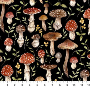 Figo Heavenly Hedgerows - Mushrooms - Black Multi