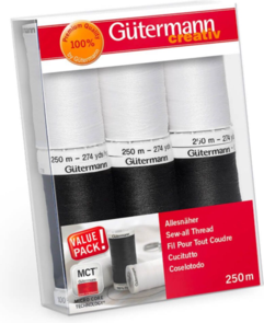 Gutermann Sew All Set 250m – 6 Spools Black & White