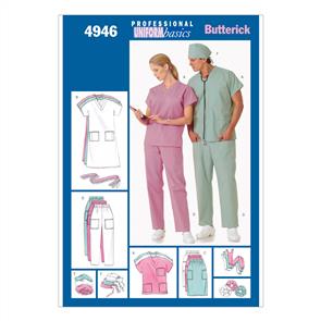 Butterick Pattern 4946 Unisex Uniforms (Dress, Belt, Top, Skirt, Pants, Hat & Ponytail Holder