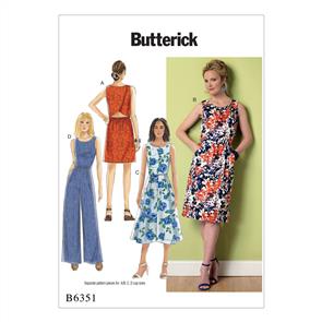 Butterick Pattern 6351 Misses' Open-Back, Tulip-Detail Dresses and Jumpsuit