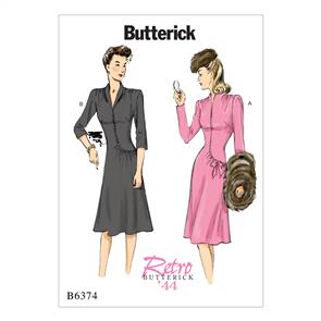 Butterick Pattern 6374 Misses' Swan-Neck or Shawl Collar Dresses with Asymmetrical Gathers