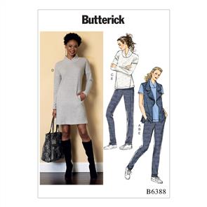 Butterick Pattern 6388 Misses' Lapped Collar Tops and Dress, Draped Collar Vest, and Pleated Pants