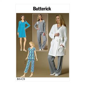 Butterick Pattern 6428 Misses' Robe, Raglan Sleeve Tops and Gown, and Pull-On Pants