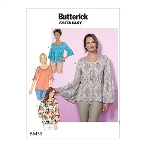 Butterick Pattern 6455 Misses' Gathered, Raglan Sleeve Tops