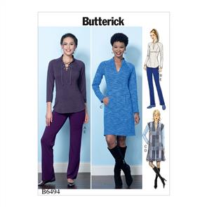 Butterick Pattern 6494 Misses' Knit Raglan Sleeve Tops and Dress, Vest, and Pull-On Pants