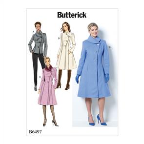 Butterick Pattern 6497 Misses'/Misses' Petite Jacket and Coats with Asymmetrical Front and Collar Variations