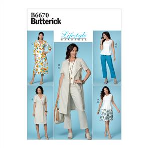 Butterick Pattern 6670 Misses' Top, Dress, Skirt and Pants