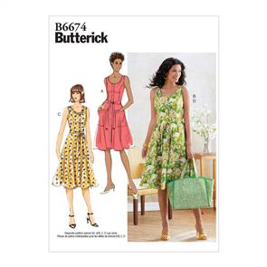 Butterick Pattern 6674 Misses' Dress, Sash and Bag