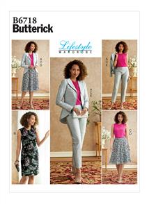 Butterick Pattern 6718 Misses' Jacket, Dress, Top, Skirt, & Pants