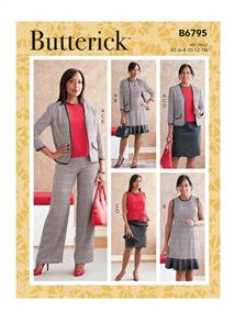 Butterick Pattern 6795 Misses' Jacket, Dress, Top, Sash, Skirt & Pants