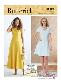 Butterick Pattern 6850 Misses' Jewel or V-Neck Fit & Flare Dresses